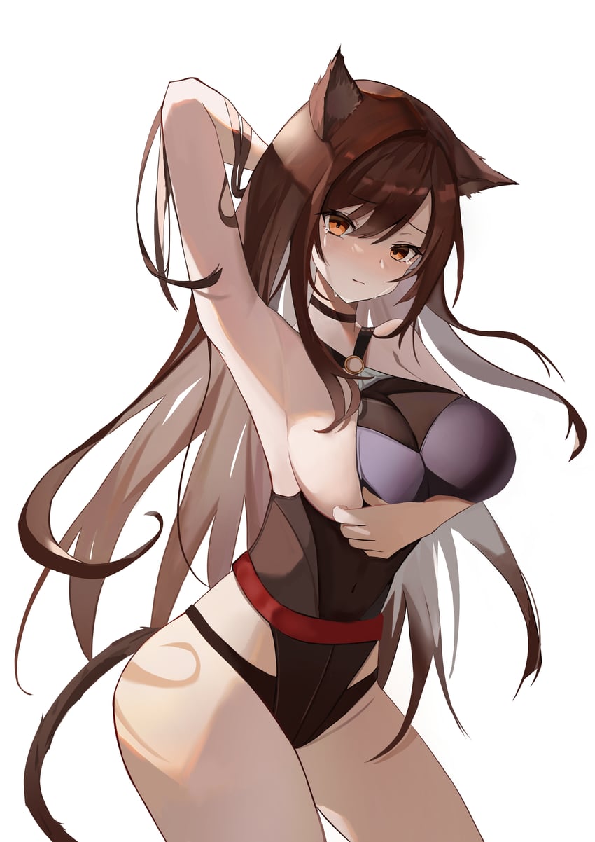 明日方舟、天火 (明日方舟) 1名女孩 兽耳 手放在头后 举手 腋下