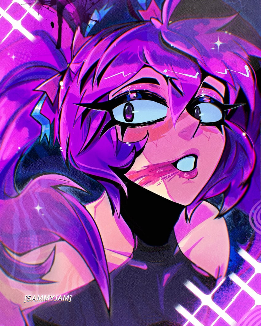 原创 1名女孩 黑色眼线 黑衬衫 蓝眼 眼线