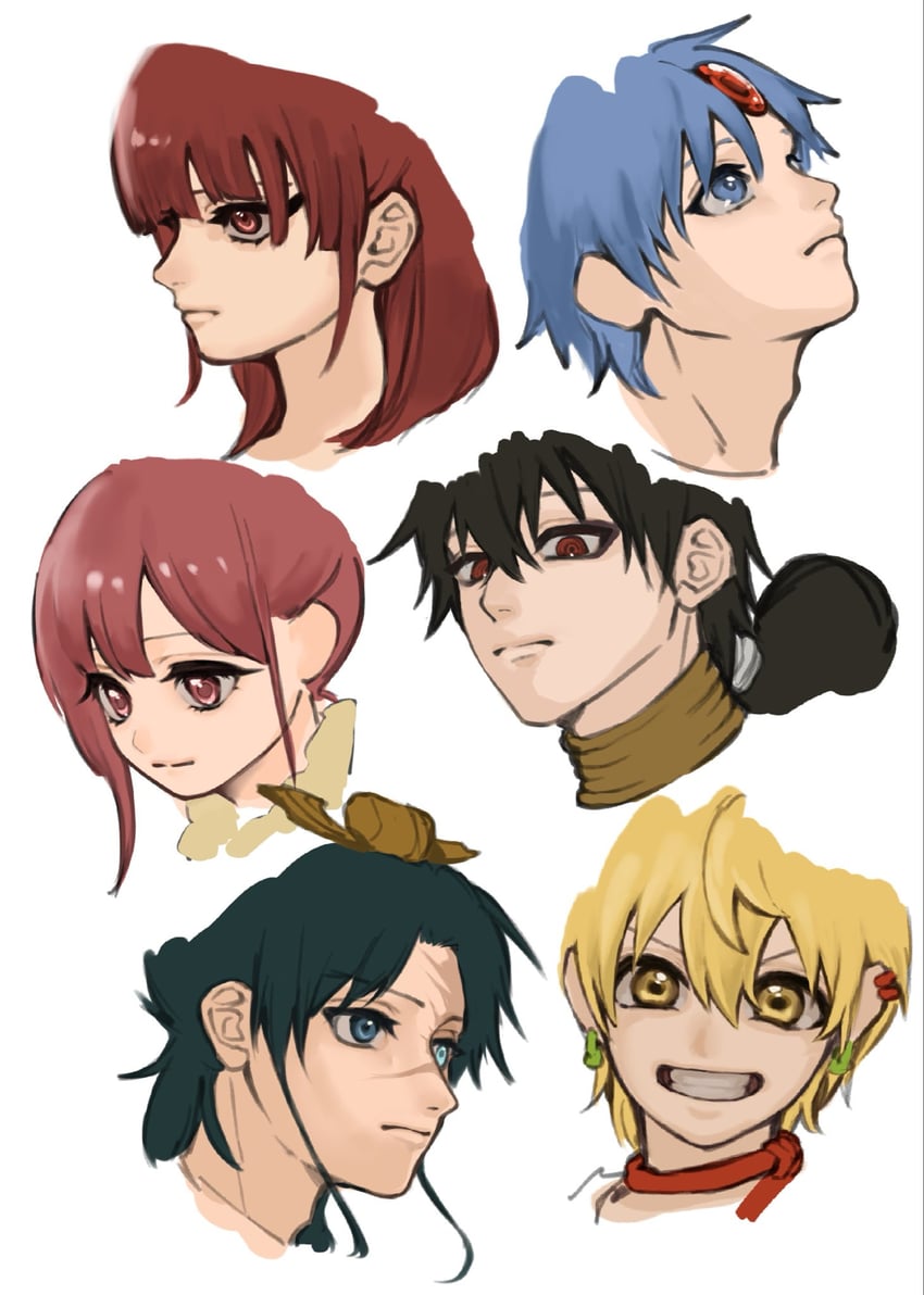 魔笛MAGI、阿拉丁 (魔笛MAGI)、阿里巴巴·沙尔贾 2名女孩 4个男孩 黑发 金发 蓝眼