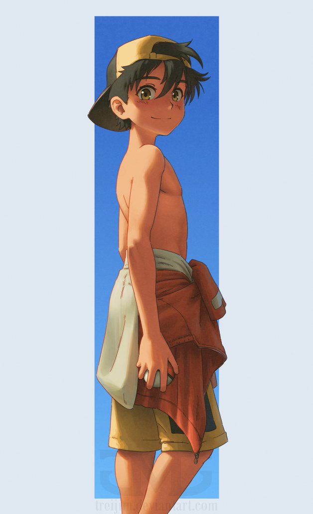 宝可梦、宝可梦 金/银/水晶、响 (宝可梦) 1名男孩 腹肌 反戴帽子 脸红 闭嘴