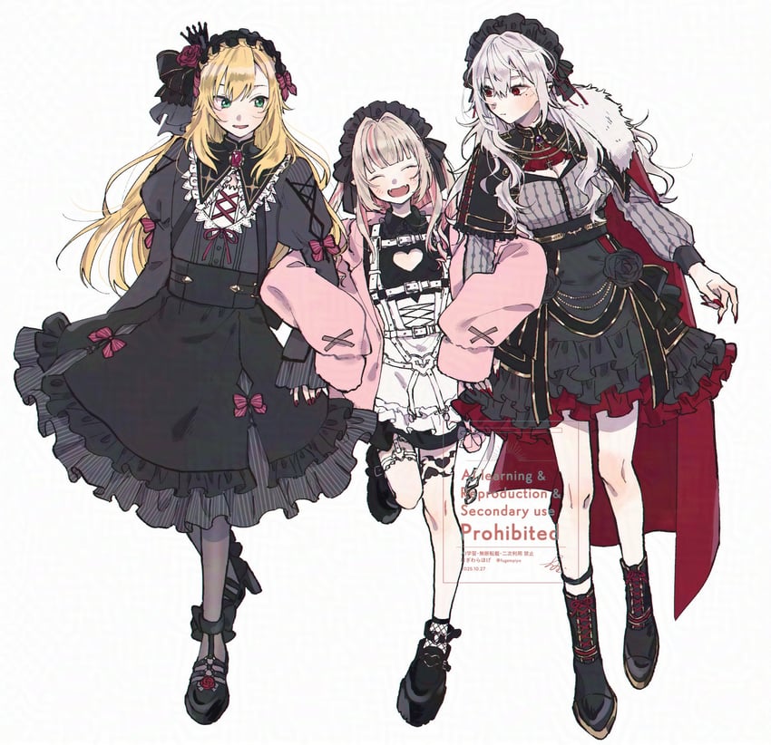 彩虹社、魔界之莉莉姆、魔界之莉莉姆 (第五套服装) 1名男孩 2名女孩 围裙 黑色小披肩 黑色连衣裙