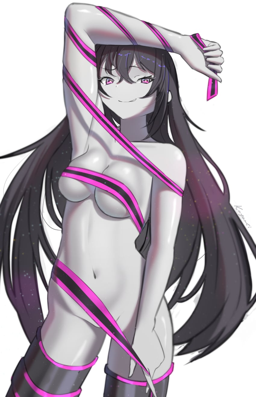 死亡终局 轮回试炼、nova (death end re;quest) 黑色靴子 黑发 靴子 乳房 遮乳