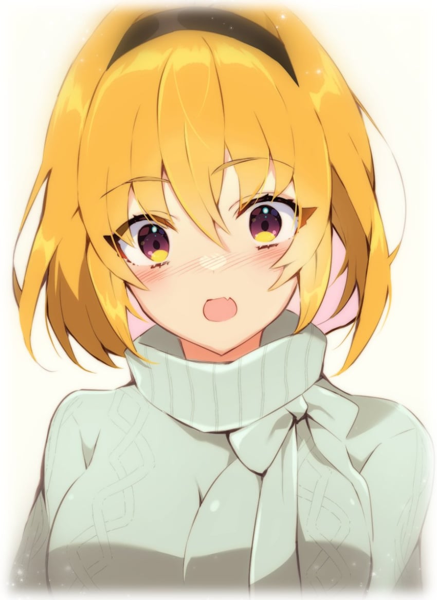寒蝉鸣泣之时、北条沙都子 1名女孩 年龄增长 黑色发带 金发 蓝色毛衣