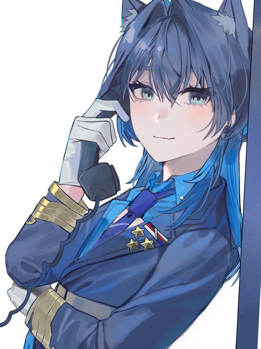 Hololive、Hololive英语、议会 (Kronii) 1名女孩 兽耳袜 兽耳 蓝色夹克 蓝色衬衫
