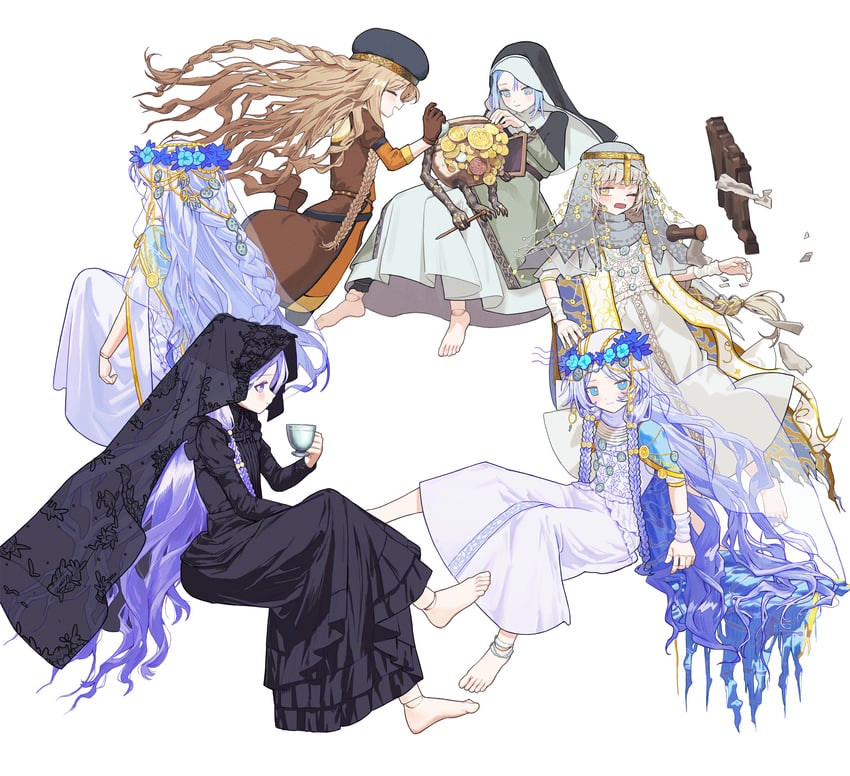 艾尔登法环、艾尔登法环：暗夜统治、战士壶 (艾尔登法环) 1名女孩 1个其他角色 脚链 铠甲 赤脚