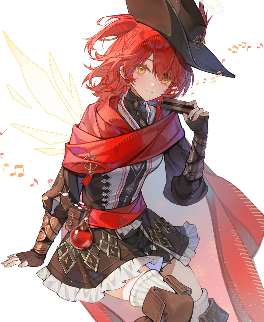 明日方舟、能天使 (明日方舟)、能天使 (新约) (明日方舟) 1名女孩 黑帽子 靴子 护腕 棕色靴子