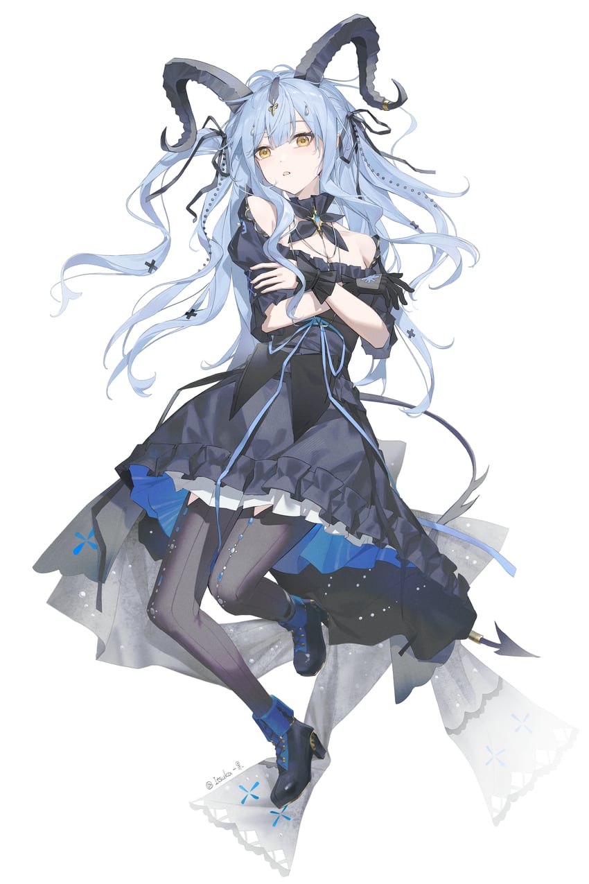 明日方舟、BanG Dream!、Bang Dream! It's MyGO!!!!! 1名女孩 踝靴 黑色连衣裙 黑色手套 黑色连裤袜