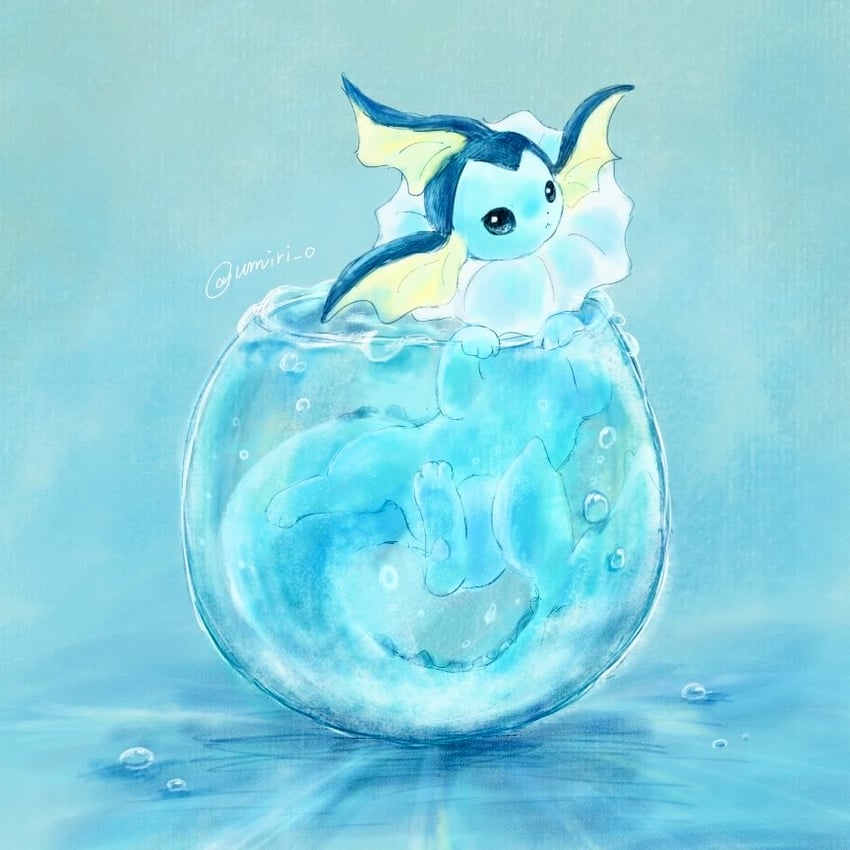 宝可梦、水伊布 蓝色背景 蓝眼 蓝色主题 碗 闭嘴