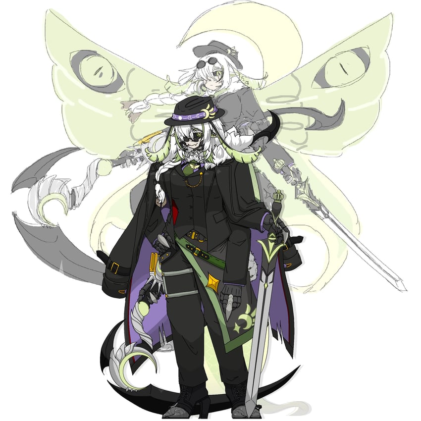个人势虚拟主播、Juniper Actias 2名女孩 腹部尾巴 触角 节肢动物娘 黑帽子