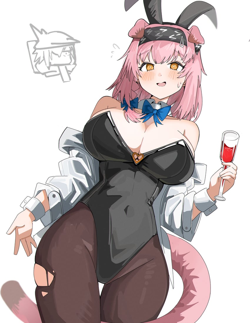 明日方舟、澄闪 (明日方舟) 1名女孩 替换服装 兽耳 露肩 黑色发带