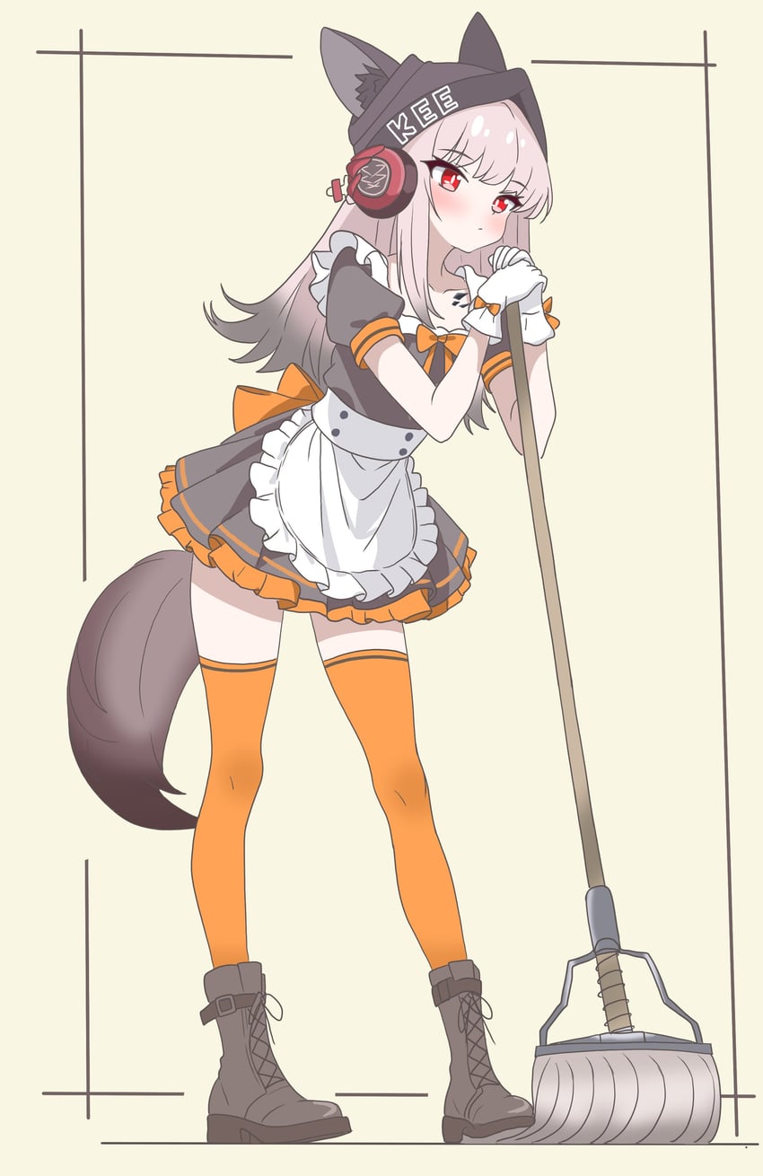 明日方舟、霜叶 (明日方舟) 1名女孩 替换服装 兽耳毛 兽耳 踝靴