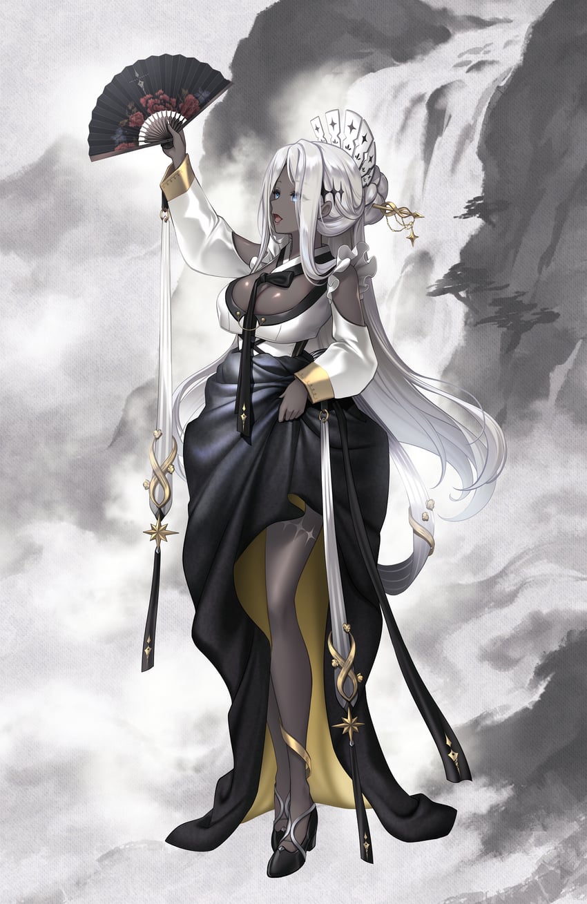 胜利女神：妮姬、艾丽亚 (NIKKE) 1名女孩 替换服装 举手 露肩 黑色连衣裙