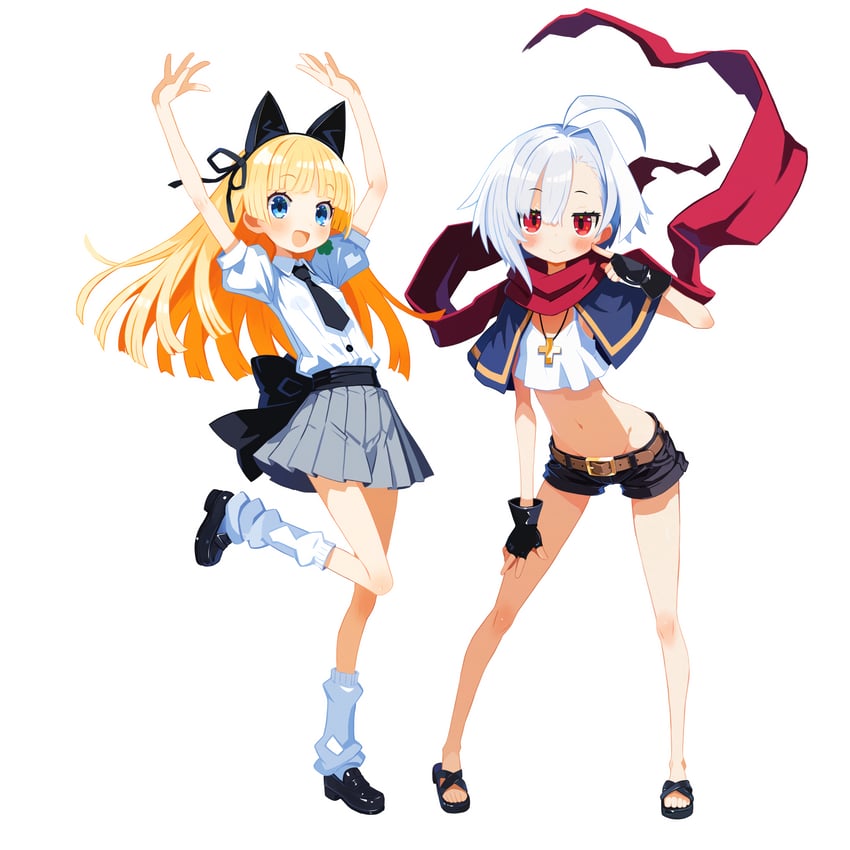 原创 2名女孩 呆毛 兽耳发箍 兽耳 举起双手