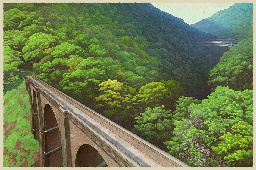原创 边框 桥 棕色边框 白天 花
