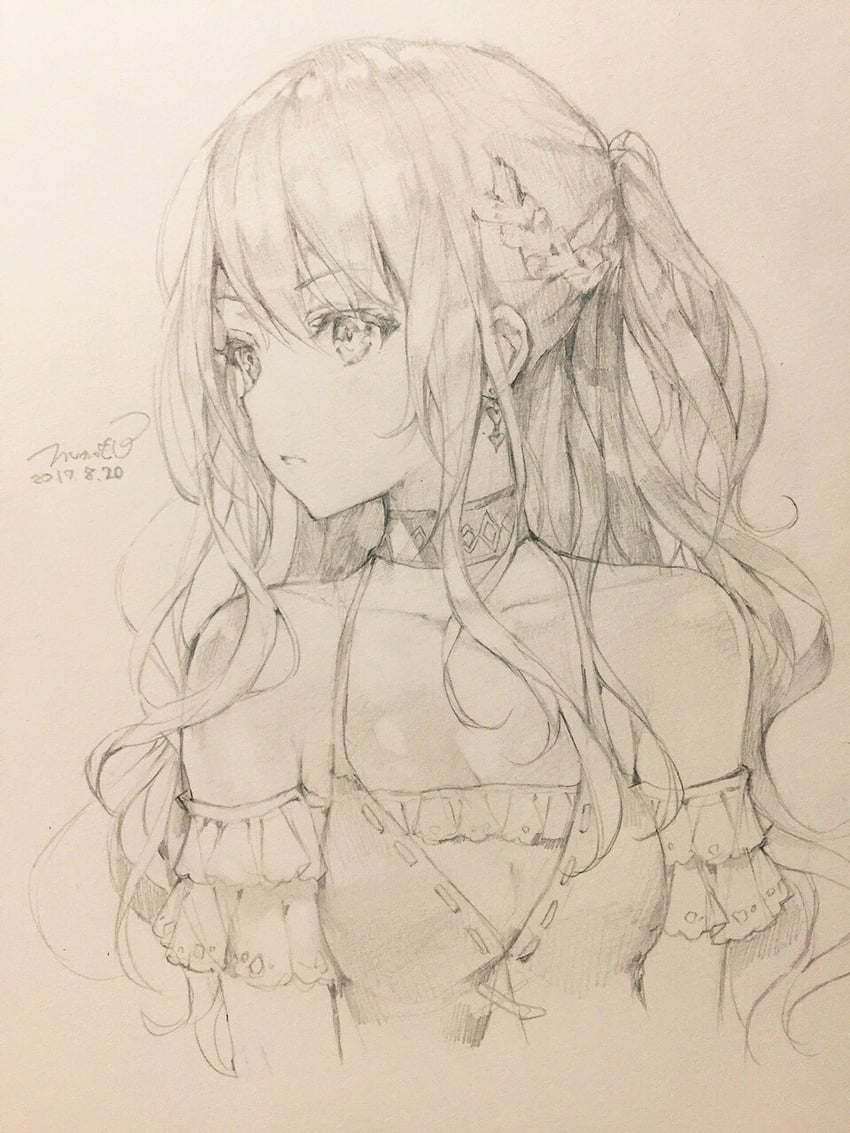 原创 1名女孩 露肩 辫子 乳房 项圈