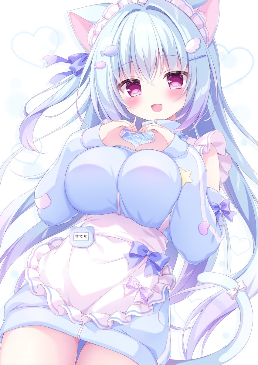 原创 1名女孩 :D 兽耳 围裙 蓝色蝴蝶结