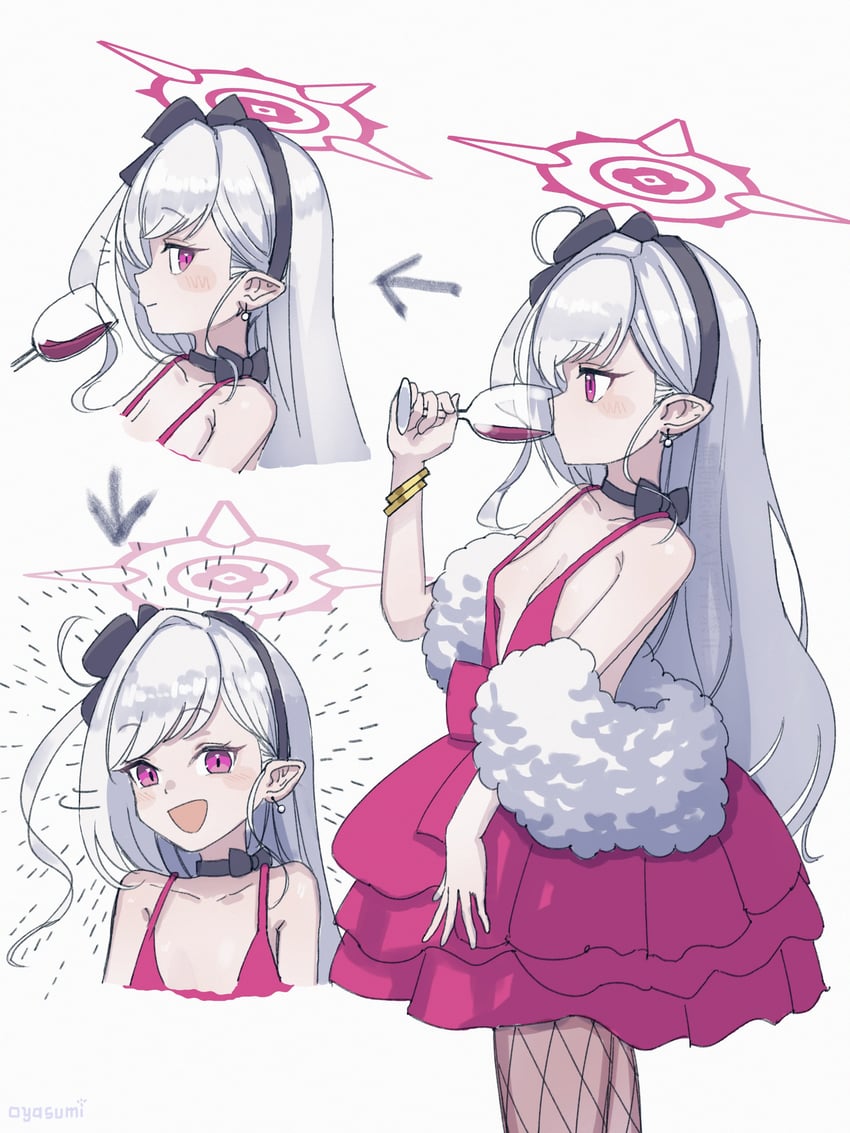 蔚蓝档案、睦月 (蔚蓝档案)、浅黄睦月 (礼服) (蔚蓝档案) 1名女孩 :D 箭头（符号） 黑色项圈 黑色发带