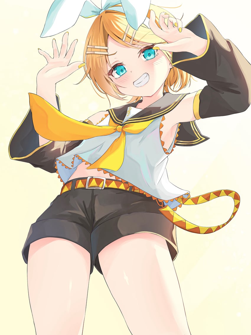 VOCALOID、镜音铃 1名女孩 腋下 腰带 黑色水手领 黑色短裤