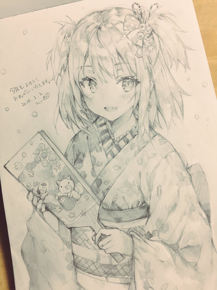 二次元插画 1名女孩 :D 脸红 有日期 虎牙