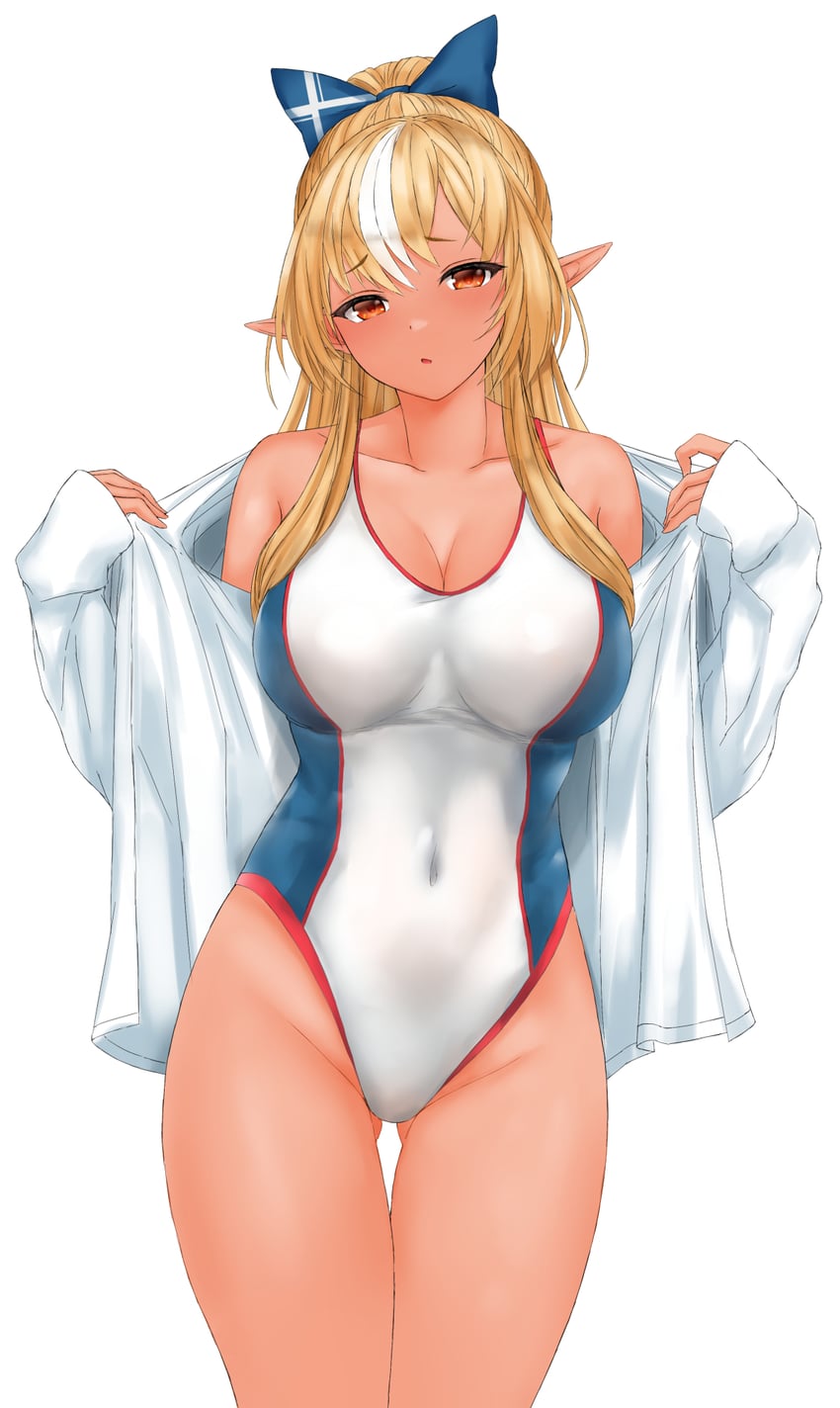 Hololive、不知火芙蕾雅 1名女孩 替换服装 金发 脸红 乳房