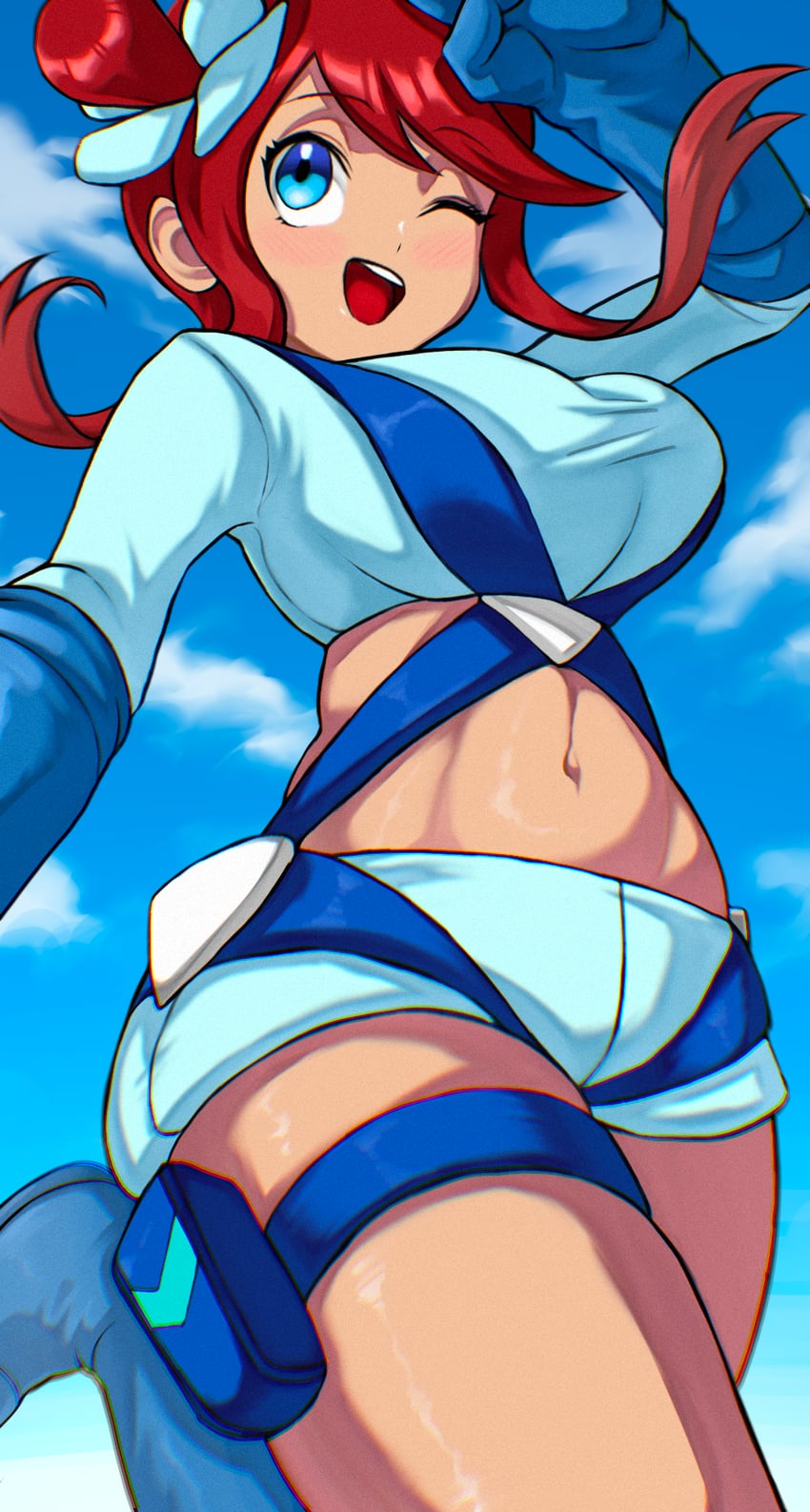 宝可梦、宝可梦 黑/白、风露(宝可梦) 1名女孩 :D 微笑 蓝色靴子 蓝眼