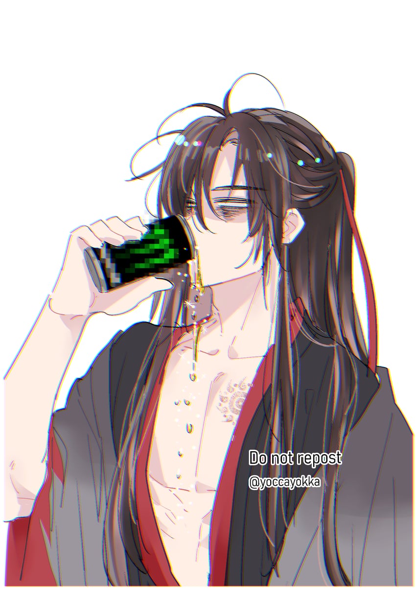 魔道祖师、魏无羡、魏无羡 (夷陵老祖) 1名男孩 呆毛 眼袋 黑发 黑色汉服