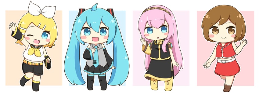 VOCALOID、初音未来、镜音铃 4个女孩 :D 惊讶 微笑 呆毛