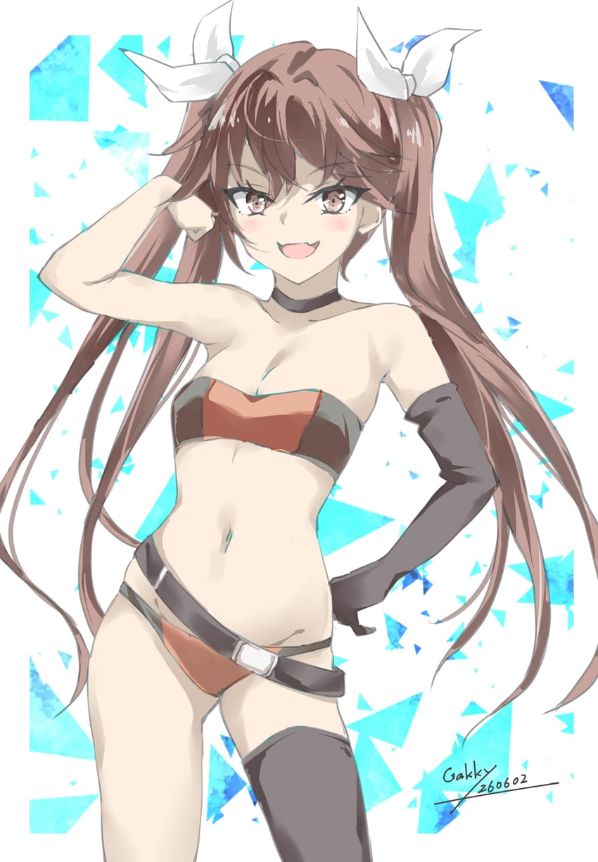 舰队Collection、利根 (舰娘) 1名女孩 腰带 比基尼 黑色皮带 黑色项圈