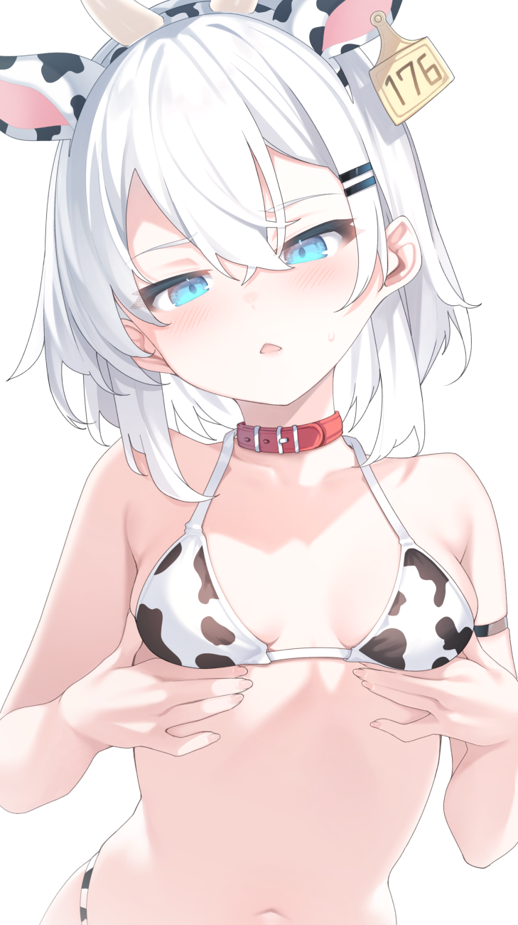 原创、苹果酱 1名女孩 兽耳 动物花纹 比基尼 蓝眼