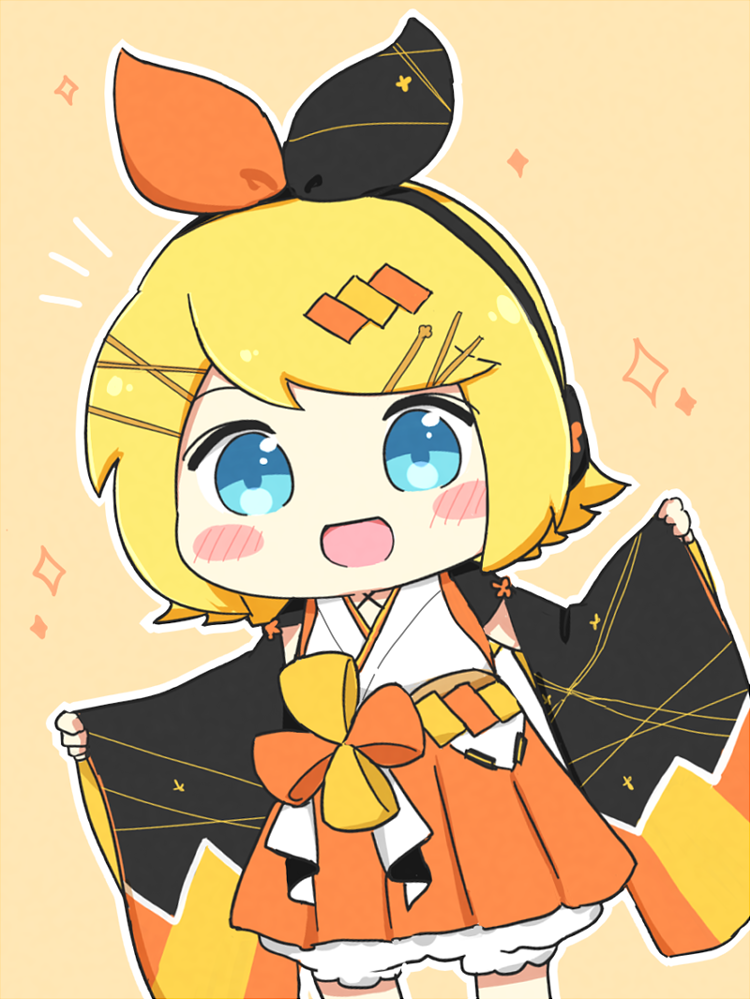 魔法未来(Vocaloid)、VOCALOID、镜音铃 1名女孩 :D 黑色丝带 黑色袖子 金发