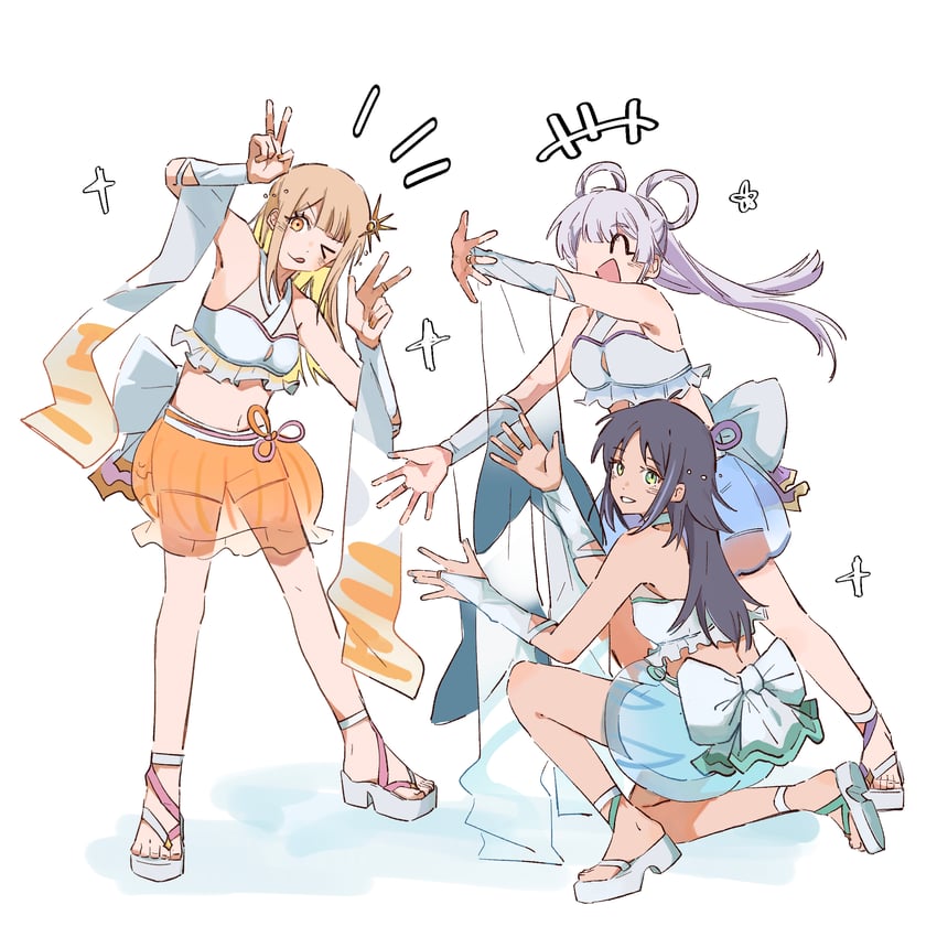 超辉夜姬!、辉夜 (超辉夜姬!)、留奈美八千代 3人女子 >_o (表情) 微笑 露肩 珠子