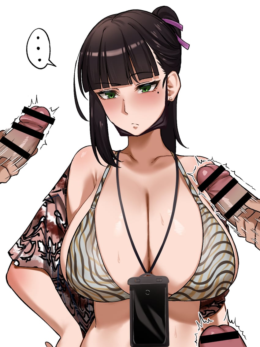原创 ... 1名女孩 不对称鬓发 条状遮挡 比基尼