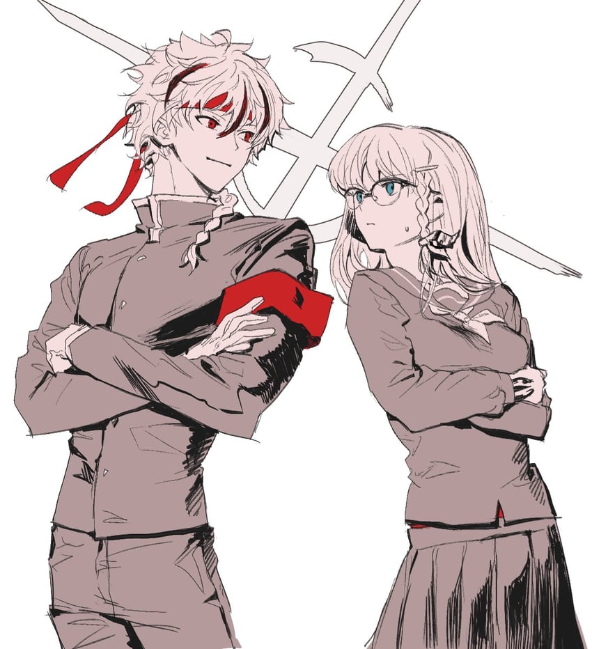 Fate/strange Fake、Fate系列、positive vs negative (vocaloid) 1名男孩 1名女孩 水色瞳 臂章 辫子