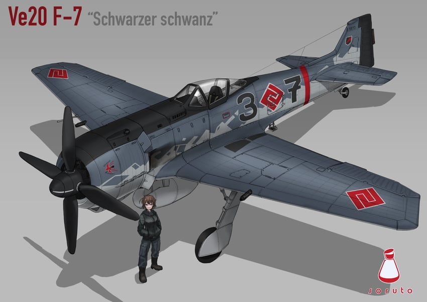 原创 1名女孩 飞行器 飞机 棕发 FW-190