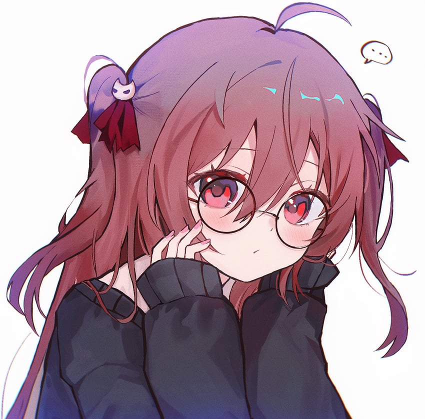 Vedal AI、Evil Neuro-sama、Evil Neuro-sama (第一套服装) 1名女孩 呆毛 手臂支撑 黑色针织衫 脸红