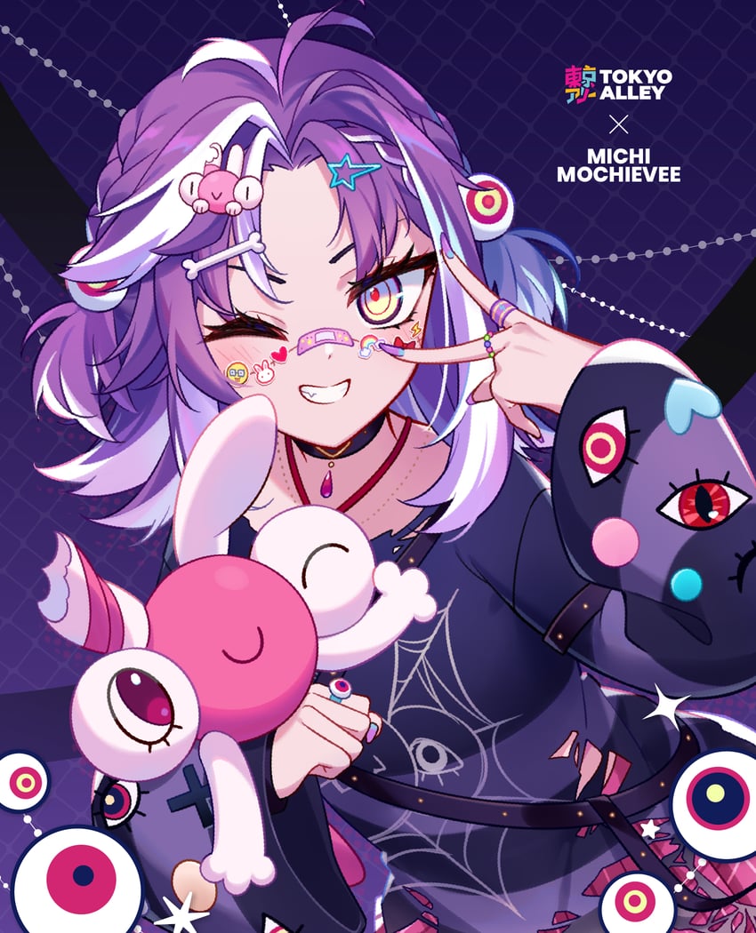 个人势虚拟主播、杰瑞德 (Michi Mochievee)、道道 Mochievee 1名女孩 创可贴 脸上的创可贴 鼻梁创可贴 黑衬衫
