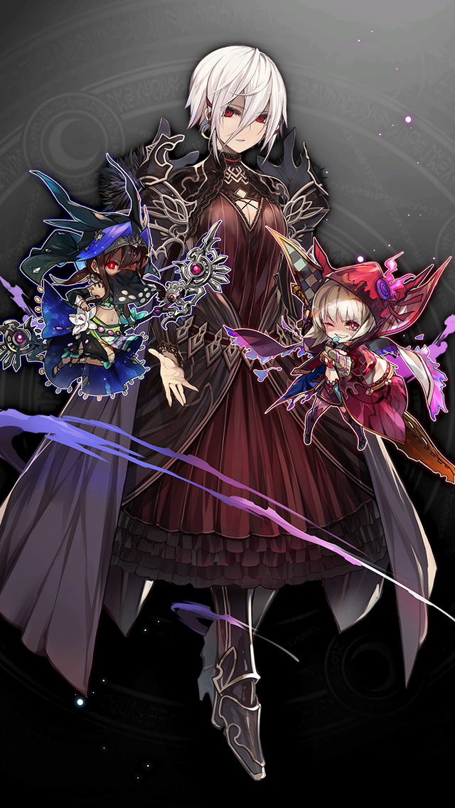 格林笔记、糖果魔女 (格林笔记)、chaos dunyazad (grimms notes) 3人女子 阿拉伯服饰 金发 靴子 弓（武器）