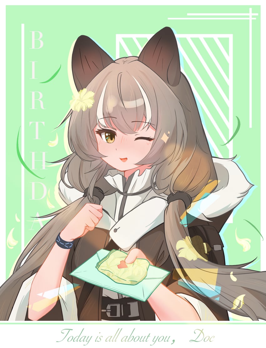 明日方舟、蜜莓 (明日方舟) 1名女孩 腰带 脸红 棕色短斗篷 小披肩