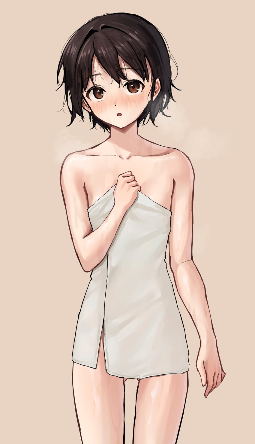 原创 1名女孩 沐浴后 手臂放在侧边 大腿间可见臀部 黑发