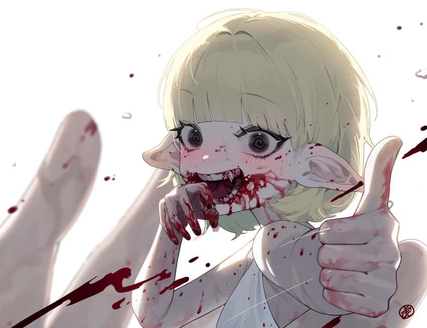 原创 1名女孩 露肩 黑瞳 金发 血