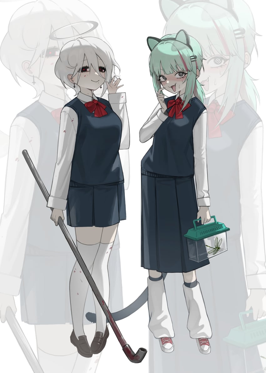 原创 2名女孩 兽耳 黑瞳 黑色裙子 血