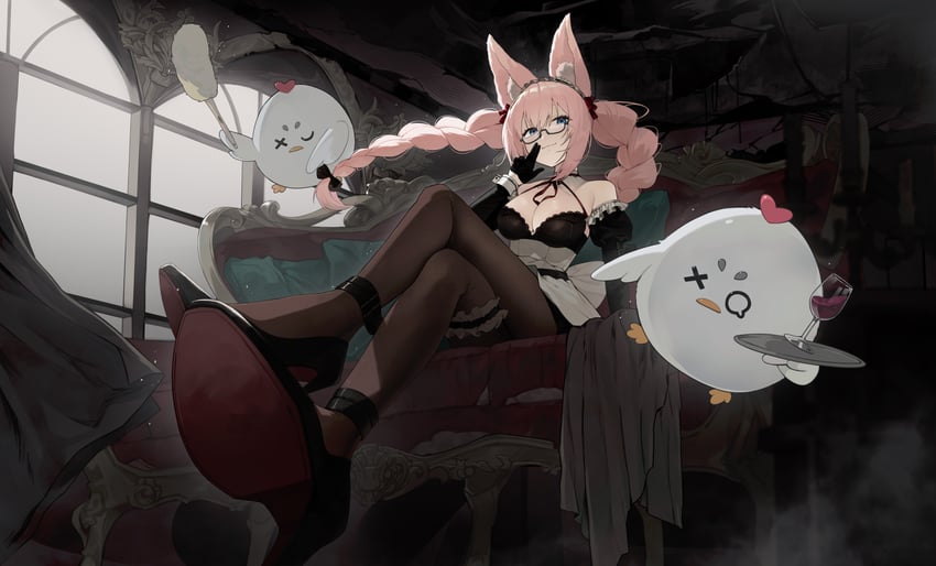 原创 1名女孩 兽耳毛 兽耳 露肩 黑色手套
