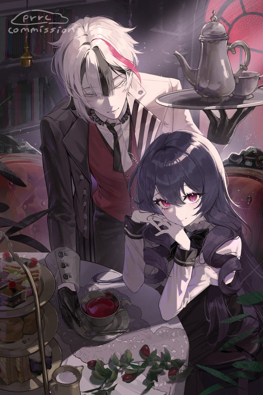 原创 1名男孩 1名女孩 黑色蝴蝶结 黑色手套 黑发
