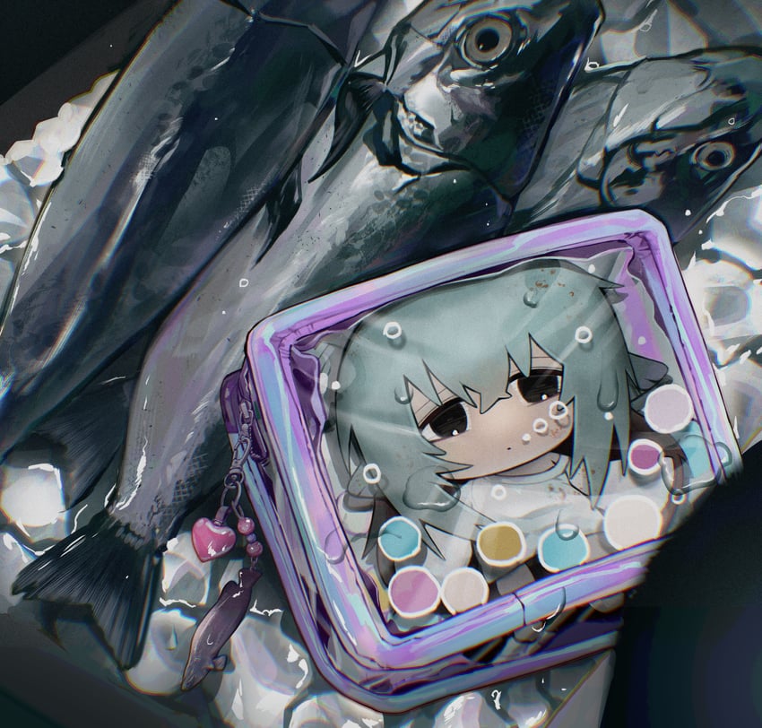 原创 1名女孩 气泡 动物 兽耳 黑瞳