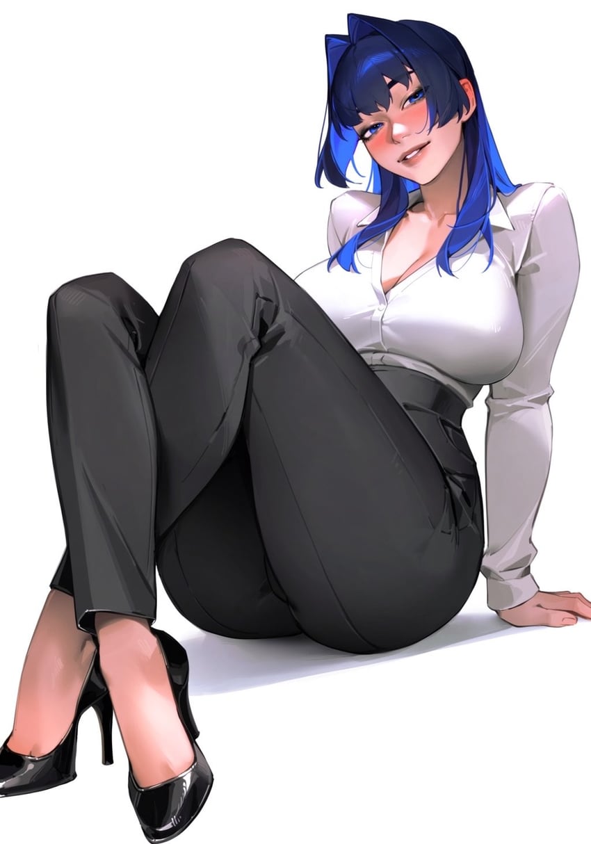 Hololive、Hololive英语、议会 (Kronii) 1名女孩 替换服装 黑裤子 黑鞋 蓝发