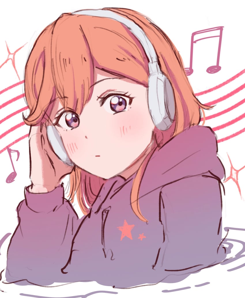 Love Live!、Love Live! Superstar!!、涩谷香音 1名女孩 无表情 耳机 兜帽 连帽衫