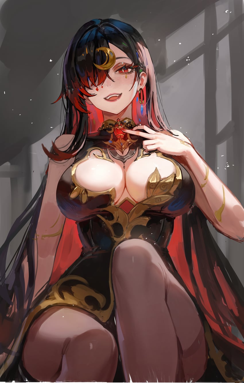 原创 1名女孩 露肩 黑色连衣裙 黑发 乳房