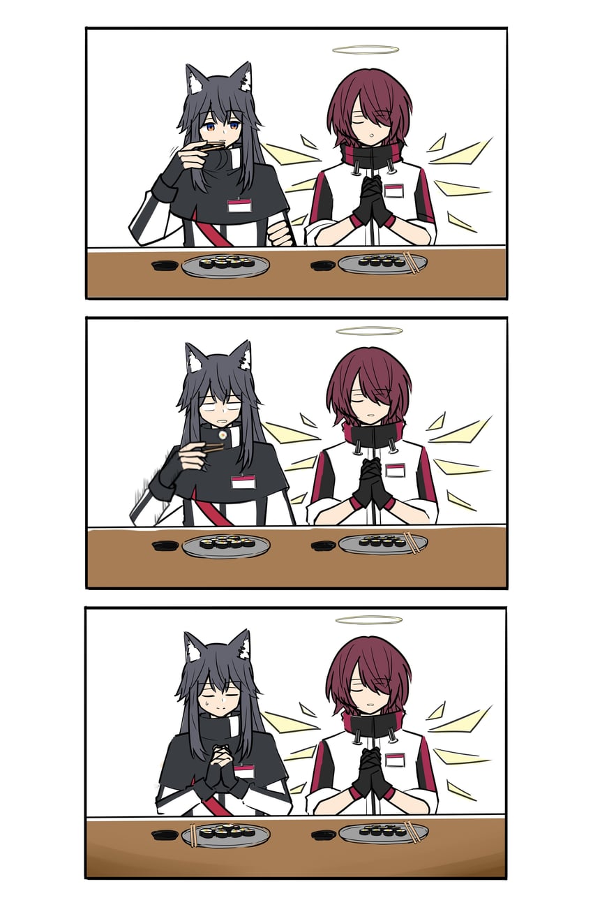 明日方舟、能天使 (明日方舟)、德克萨斯 (明日方舟) 2名女孩 天使 天使翅膀 兽耳 黑发