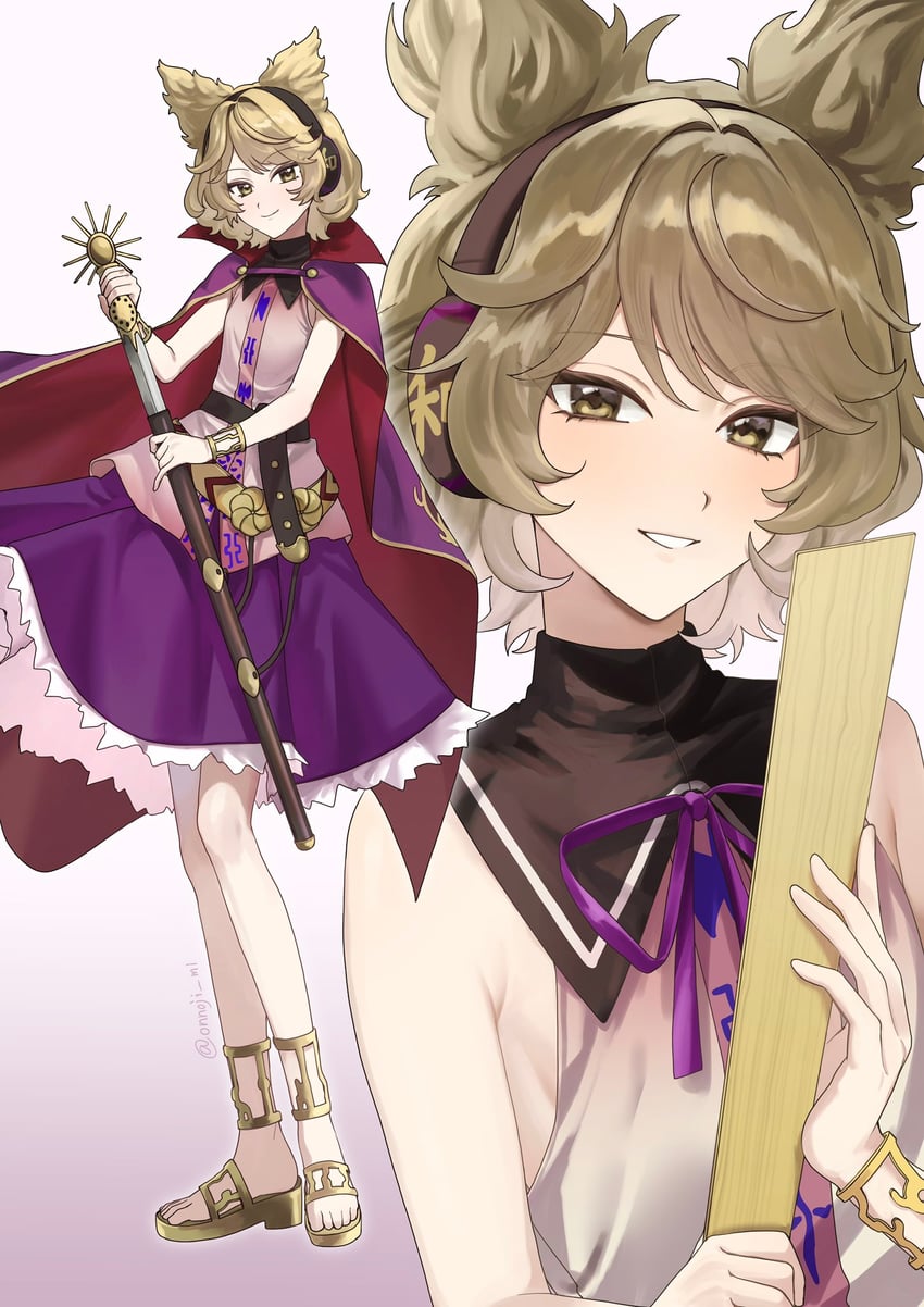 东方Project、丰聪耳神子 1名女孩 斗篷 耳罩 全身 渐变背景
