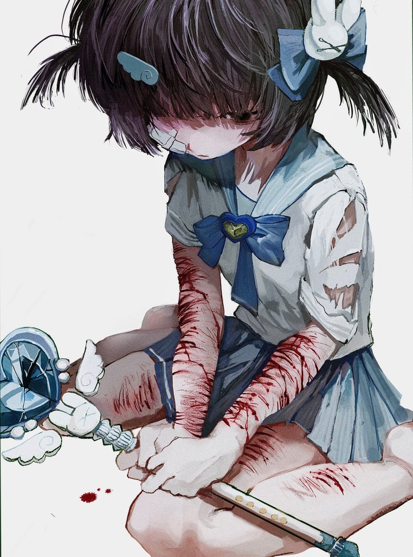 原创 1名女孩 卧蚕 脸上缠着绷带 绷带 赤脚
